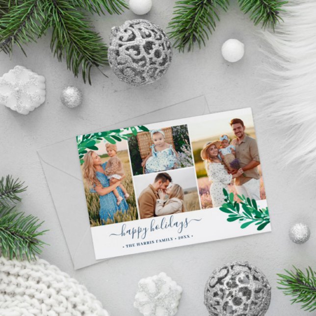 Mistletoe Twigs Photo Collage Happy Holidays Holiday Card (Creator Uploaded)