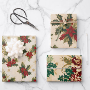 mistletoe vintage retro pattern christmas gifts wrapping paper sheet