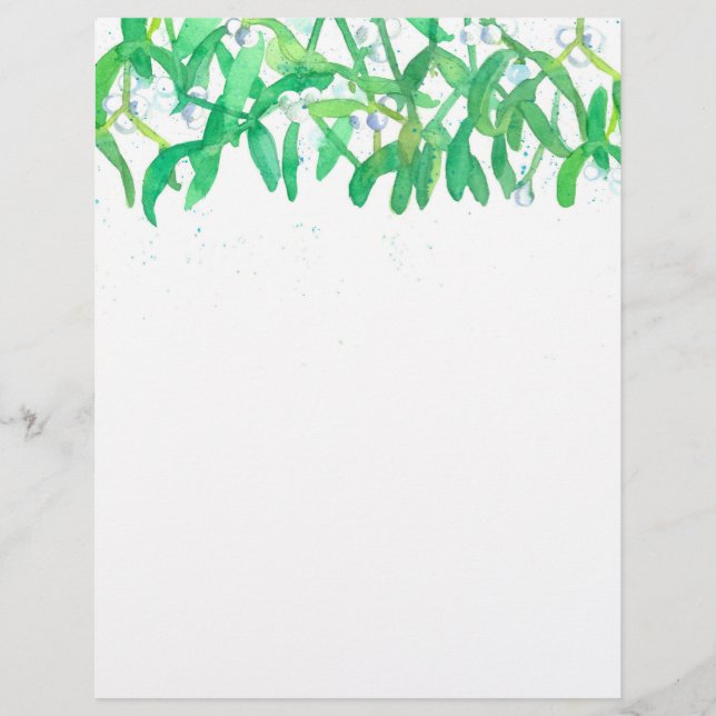 Mistletoe Watercolor Christmas Holiday Plants Custom Letterhead (Front)