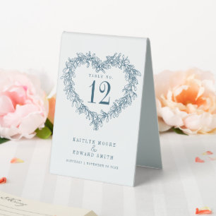 Mistletoe winter wedding blue white table number