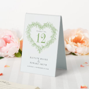Mistletoe winter wedding green white table number