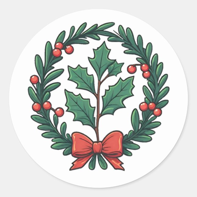 Mistletoe with a Bow Classic Round Sticker (Front)