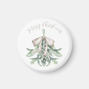 Mistletoe with Gold Bow Christmas Magnet