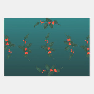 Mistletoe Wrapping Paper Flat Sheet Set of 3