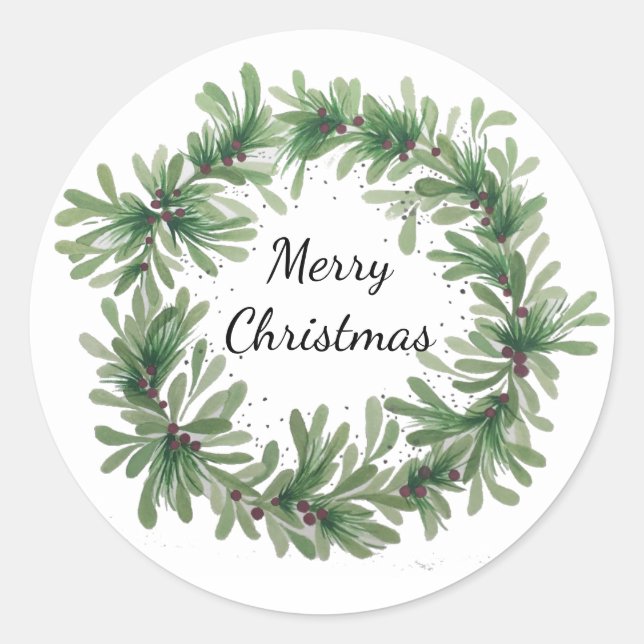 mistletoe wreath classic round sticker (Front)