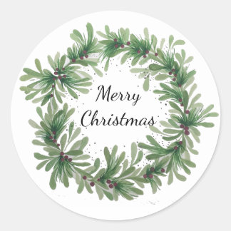 mistletoe wreath classic round sticker