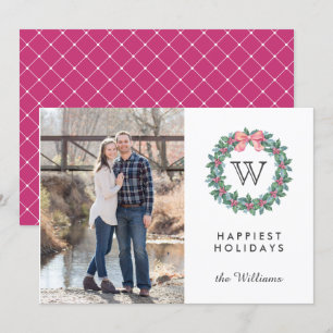Mistletoe Wreath Initial Christmas Photo Holidays Invitation