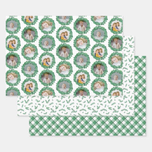 Mistletoe Wreath Photo Collage Christmas Patterns Wrapping Paper Sheet