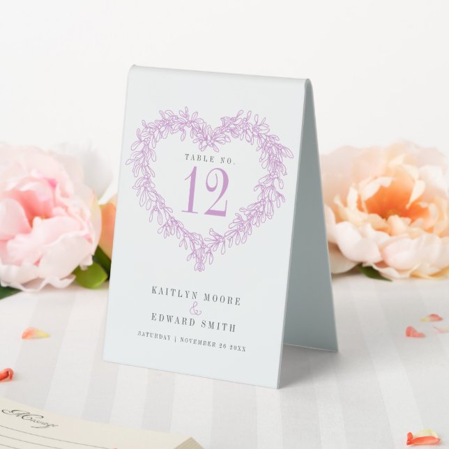 Mistletoe wreath purple white wedding table number (In SItu (Wedding))