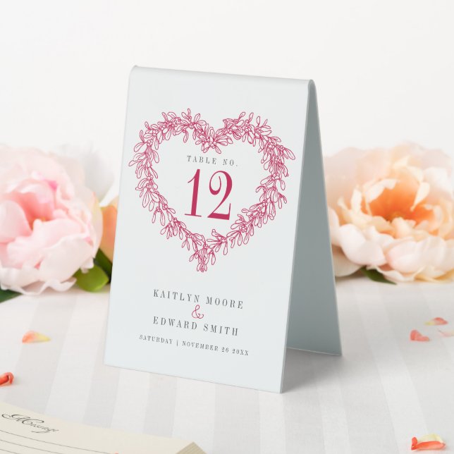 Mistletoe wreath winter wedding red table number (In SItu (Wedding))