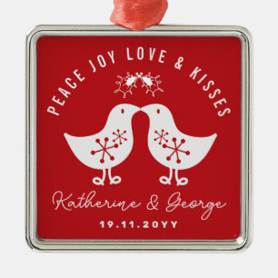 Mistletoes Kissing Chicks Mr & Mrs 1st Christmas Metal Tree Decoration