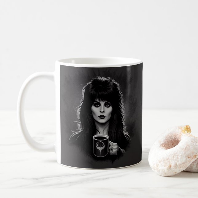 Mistress of the Dark Roast coffee mug (With Donut)