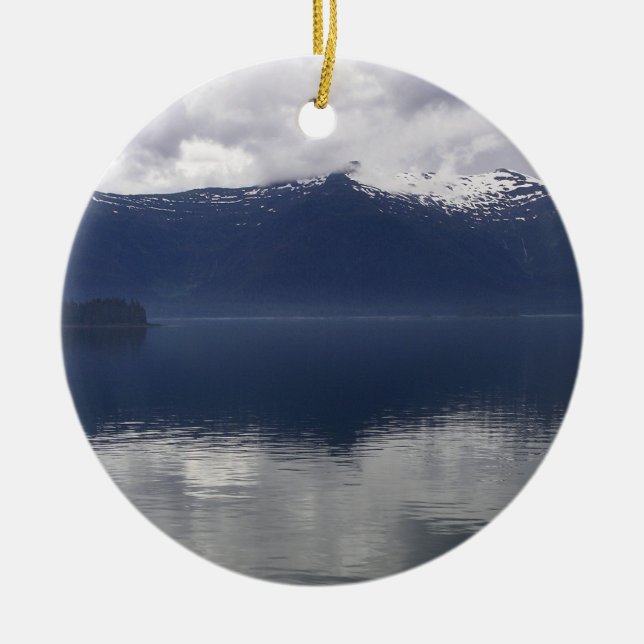 Misty Alaskan Sea in Shades of Blue Ceramic Tree Decoration (Front)