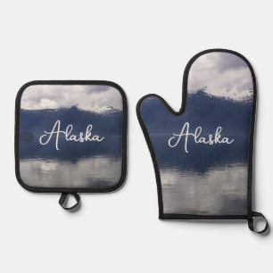 Misty Alaskan Sea in Shades of Blue Oven Mitt & Pot Holder Set