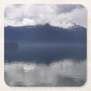 Misty Alaskan Sea in Shades of Blue Square Paper Coaster