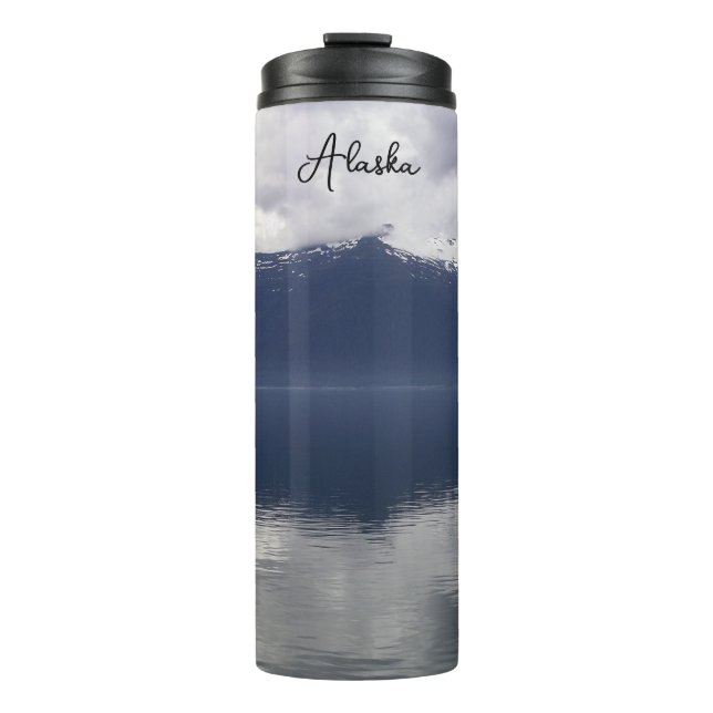 Misty Alaskan Sea in Shades of Blue Thermal Tumbler (Front)