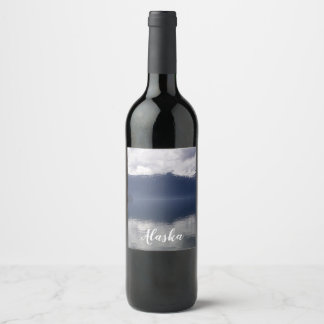 Misty Alaskan Sea in Shades of Blue Wine Label