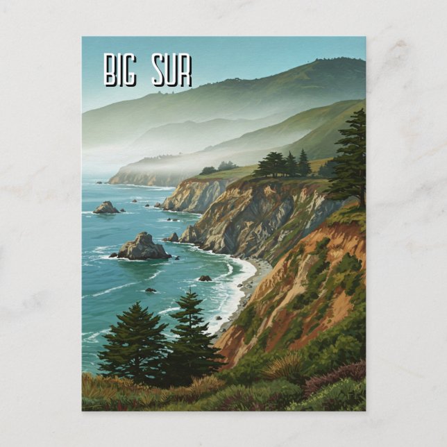 Misty Big Sur California Travel Postcard (Front)