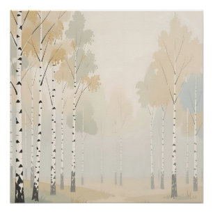 Misty Birch Forest Watercolor Landscape Poster