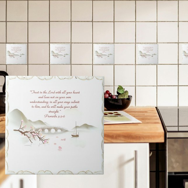  Misty Blossom Crossing Bible Verse Ceramic Tile (Creator Uploaded)