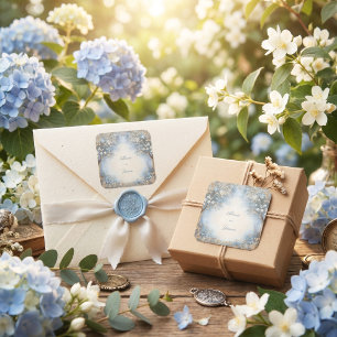 Misty Blue Filigree Ethereal Forest Wedding Square Sticker