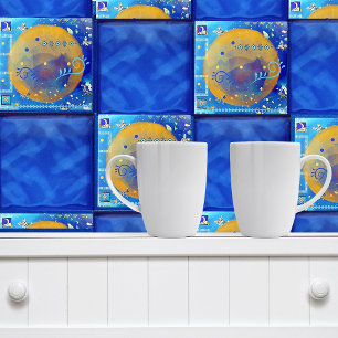 Misty Blue & Golden Mexican Art Luxury Decor Tile