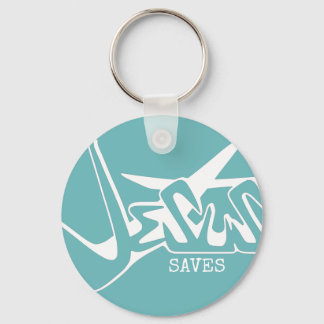 Misty Blue Graffiti Jesus Saves Key Ring