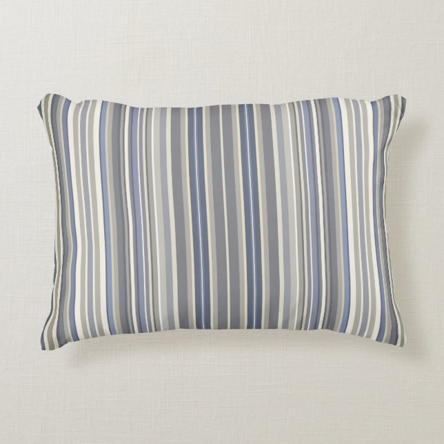 Misty Blue Grey Stripes Decorative Cushion (Front)