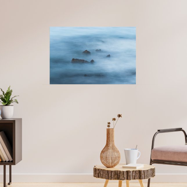 Misty blue long exposure of rocks in sea poster (Living Room 3)