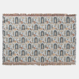 Misty Blue Modern Boho Arches Throw Blanket