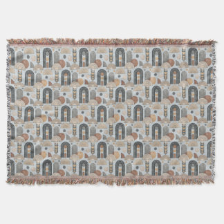 Misty Blue Modern Boho Arches Throw Blanket