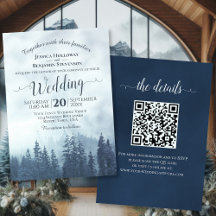 Misty Blue Mountain Pines Rustic QR Code Wedding