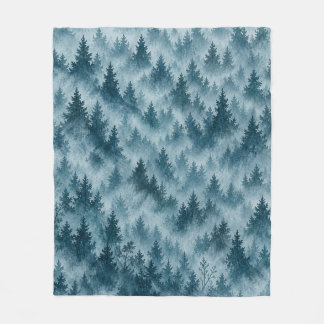 Misty Blue Pine Forest Watercolor Pattern Fleece Blanket