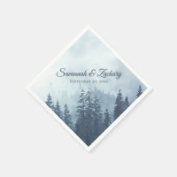 Misty Blue Pine Trees Rustic Watercolor Wedding