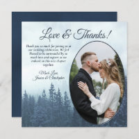 Misty Blue Pine Trees Rustic Wedding Oval Photo