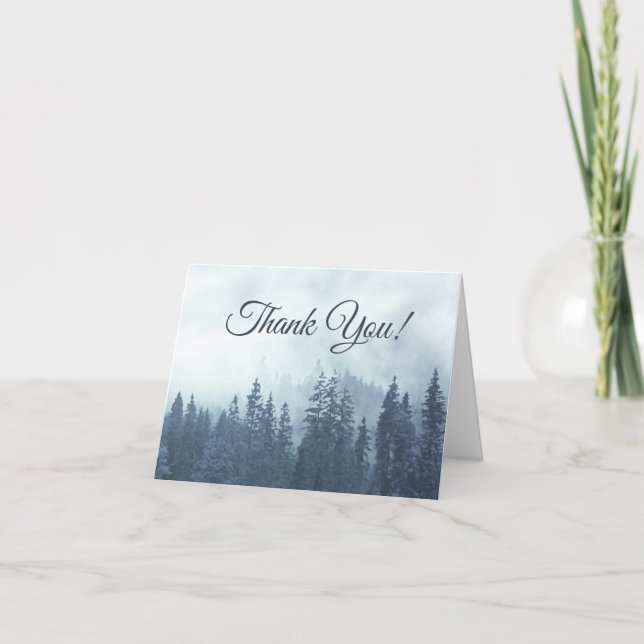 Misty Blue Pines Simple Rustic Wedding Photo Thank You Card (Front)
