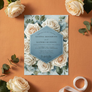 Misty Blue Rose Bloom Wedding Invitation