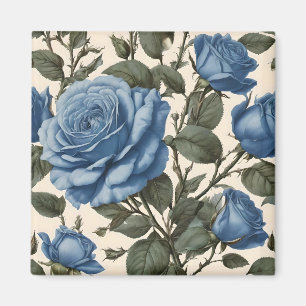 Misty Blue Roses And Green Leaves, Magnet