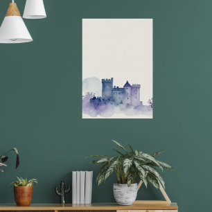 Misty Blue Scottish Castle Watercolour Poster