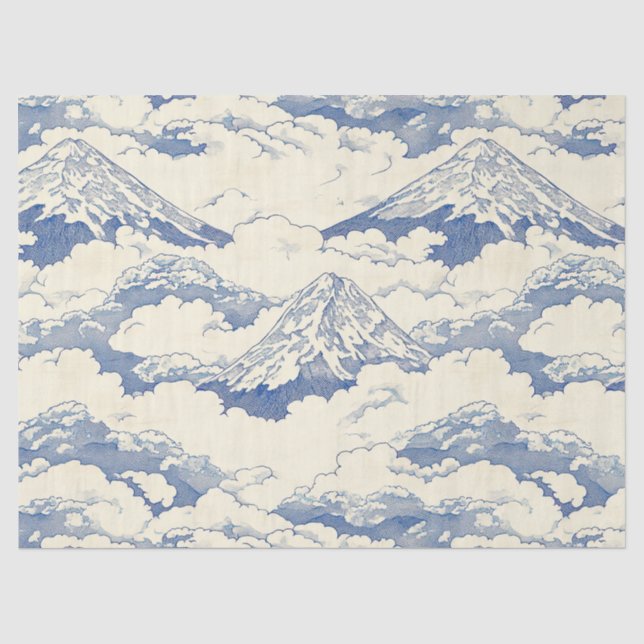 Misty Blue Snow Peaks Nature Scenic Pattern Tissue Paper (Front)