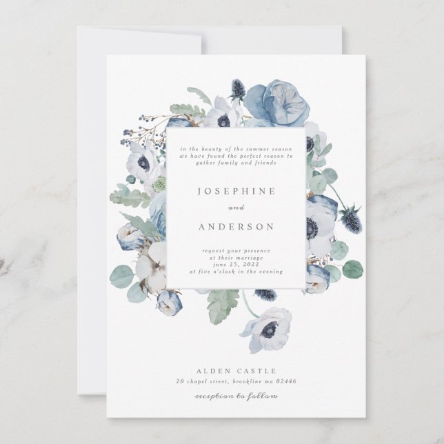 Misty Blues Wedding Invitation (Front)