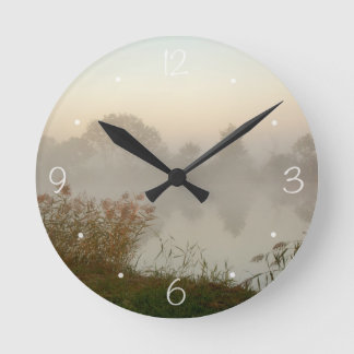 Misty canal morning round clock