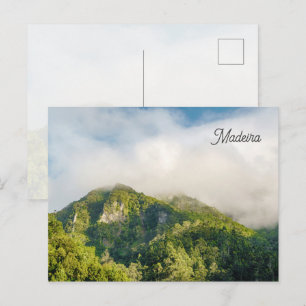 Misty clouds over green hills, Madeira Postcard