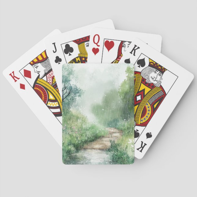 Misty Country Road Forest Path Landscape (2) Playing Cards (Back)