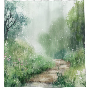 Misty Country Road Forest Path Landscape (2) Shower Curtain