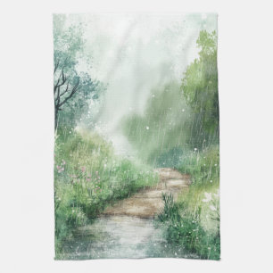 Misty Country Road Forest Path Landscape (2) Tea Towel
