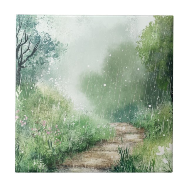Misty Country Road Forest Path Landscape (2) Tile (Front)