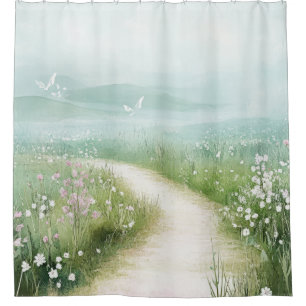 Misty Country Road Forest Path Landscape (3) Shower Curtain