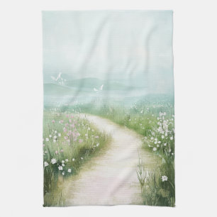 Misty Country Road Forest Path Landscape (3) Tea Towel