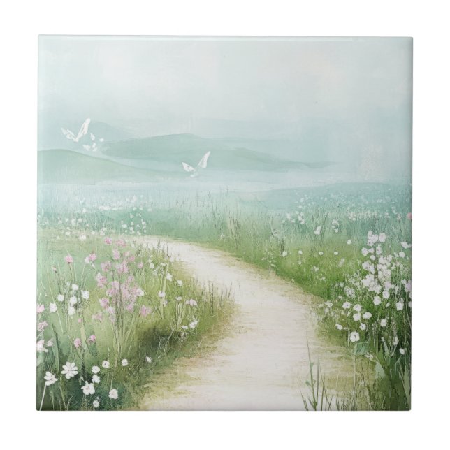 Misty Country Road Forest Path Landscape (3) Tile (Front)